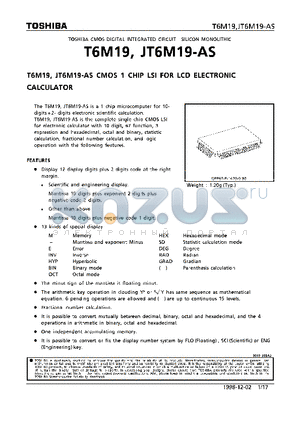 JT6M19-AS datasheet - CMOS 1 CHIP LSI FOR LCD ESECTRONIC CALCULATOR
