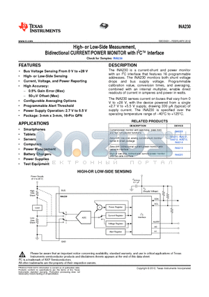 INA230AIRGTT datasheet - High- or Low-Side Measurement