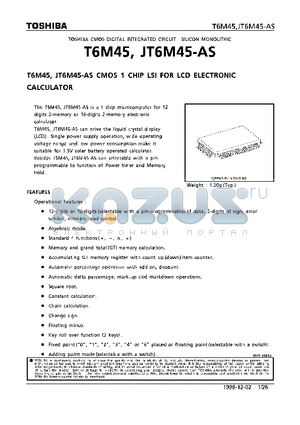 JT6M45-AS datasheet - CMOS 1 CHIP LSI FOR LCD ELECTRONIC CALCULATOR