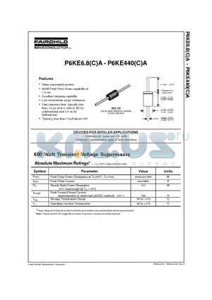 P6KE100CA datasheet - 600 Watt Transient Voltage Suppressors