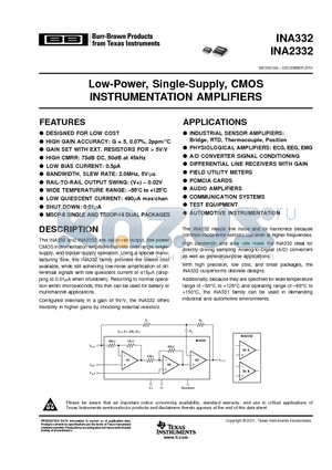 INA2332 datasheet - Low-Power, Single-Supply, CMOS INSTRUMENTATION AMPLIFIERS