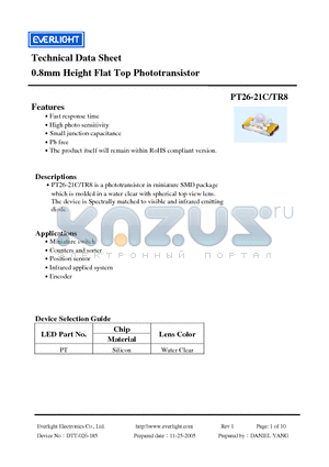 PT26-21C-TR8 datasheet - 0.8mm Height Flat Top Phototransistor