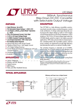 LTC3563EDC datasheet - 500mA, Synchronous Step-Down DC/DC Converter with Selectable Output Voltage