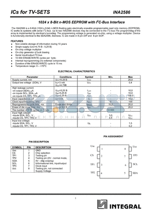 INA2586 datasheet - 1024 x 8-Bit n-MOS EEPROM with I2C-Bus Interface