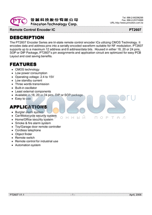 PT2607-C datasheet - Remote Control Encoder IC