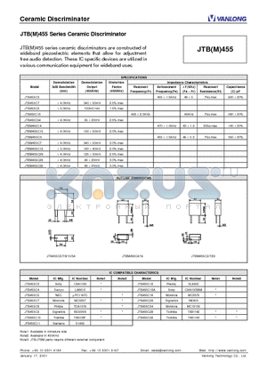 JTB455C8 datasheet - Ceramic Discriminator