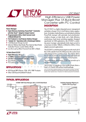 LTC3567 datasheet - High Effi ciency USB Power Manager Plus 1A Buck-Boost Converter with I2C Control
