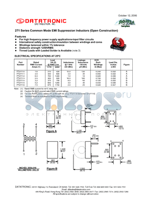 PT27112 datasheet - Common Mode EMI Suppression Inductors (Open Construction)