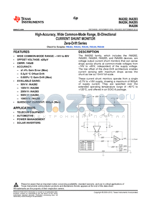 INA286AIDR datasheet - High-Accuracy, Wide Common-Mode Range, Bi-Directional CURRENT SHUNT MONITOR