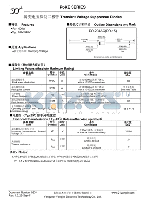 P6KE10A datasheet - Transient Voltage Suppressor Diodes