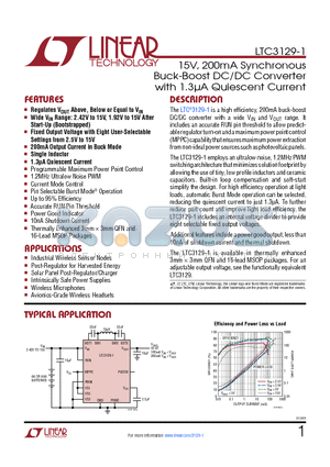 LTC3588-1 datasheet - 15V, 200mA Synchronous Buck-Boost DC/DC Converter with 1.3lA Quiescent Current