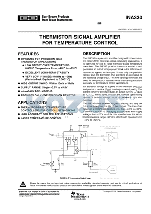 INA330 datasheet - THERMISTOR SIGNAL AMPLIFIER FOR TEMPERATURE CONTROL