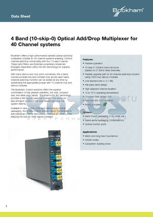 MXWL04010315 datasheet - 4 Band (10-skip-0) Optical Add/Drop Multiplexer for 40 Channel systems