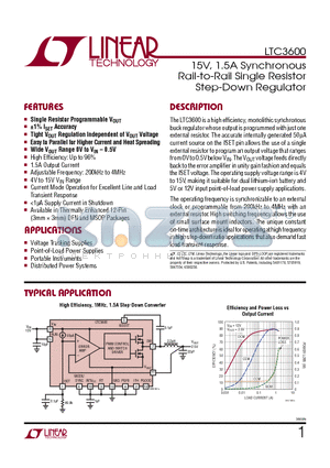 LTC3600 datasheet - 15V, 1.5A Synchronous Rail-to-Rail Single Resistor