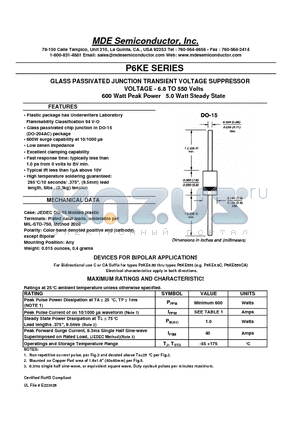 P6KE10CA datasheet - GLASS PASSIVATED JUNCTION TRANSIENT VOLTAGE SUPPRESSOR