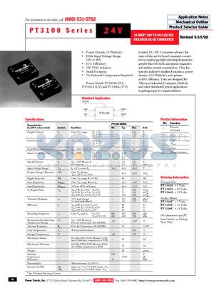 PT3100-24V datasheet - 15 WATT 24V TO 5V/12V/15V ISOLATED DC-DC CONVERTER