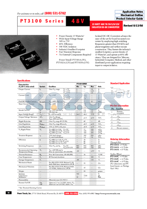 PT3101A datasheet - 15 WATT 48V TO 5V/12V/15V ISOLATED DC-DC CONVERTER