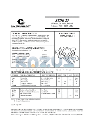 JTDB25 datasheet - 25 Watts, 36 Volts, Pulsed Avionics 960 - 1215 MHz