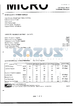 MY256A-1 datasheet - 0.56 DUAL DIGIT NUMBERIC DISPLAYS