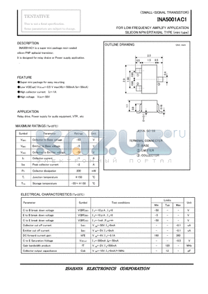 INA5001AC1 datasheet - FOR LOW FREQUENCY AMPLIFY APPLICATION SILICON NPN EPITAXIAL TYPE (mini type)