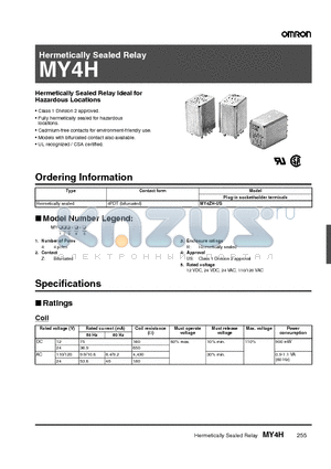 MY4ZH-US datasheet - Hermetically Sealed Relay