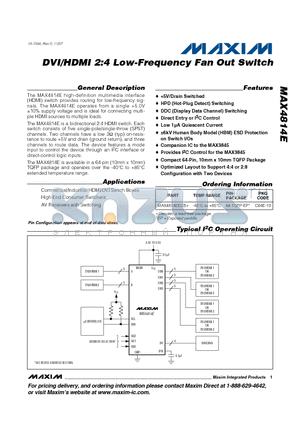 MAX4814EECB+ datasheet - DVI/HDMI 2:4 Low-Frequency Fan Out Switch