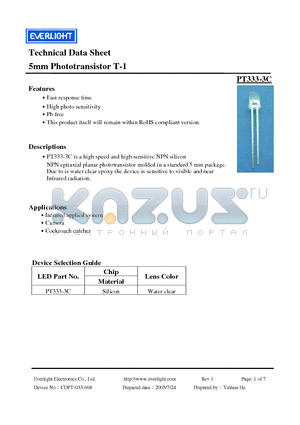 PT333-3C datasheet - 5mm Phototransistor T-1