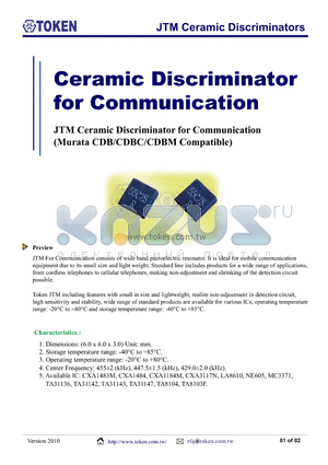 JTM455C10 datasheet - JTM Ceramic Discriminators