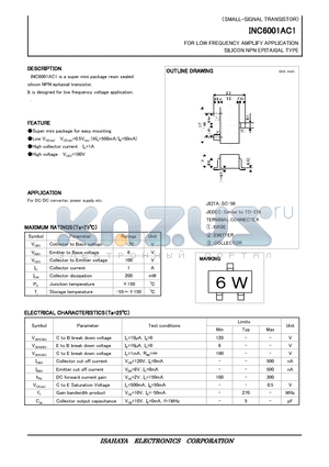 INC6001AC1 datasheet - FOR LOW FREQUENCY AMPLIFY APPLICATION SILICON NPN EPITAXIAL TYPE (mini type)