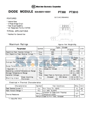 PT3610 datasheet - DIODE MODULE 30A/800V/1000V