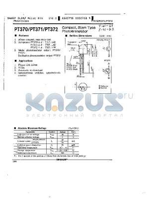 PT370 datasheet - COMPACT, STEM TYPE PHOTOTRANSISTOR