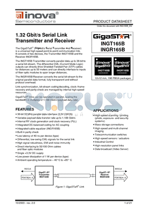 ING-TRF datasheet - 1.32 Gbit/s Serial Link Transmitter and Receiver