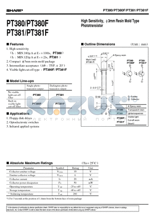 PT381F datasheet - High Sensitivity, f 3mm Resin Mold Type Phototransistor