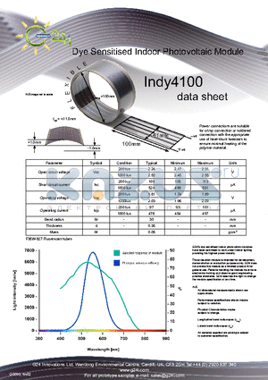 INDY4100 datasheet - Dye Sensitised Indoor Photovoltaic Module