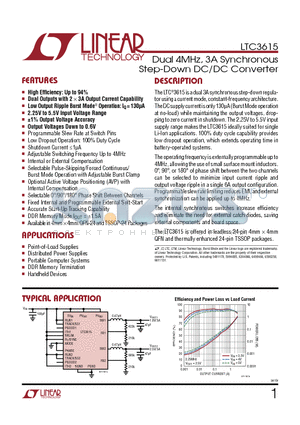 LTC3615IFE-TRPBF datasheet - Dual 4MHz, 3A Synchronous Step-Down DC/DC Converter