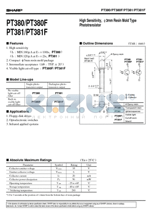 PT380 datasheet - High Sensitivity, f 3mm Resin Mold Type Phototransistor