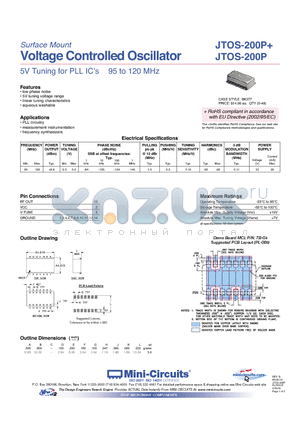 JTOS-200P+ datasheet - Voltage Controlled Oscillator 5V Tuning for PLL ICs 95 to 120 MHz
