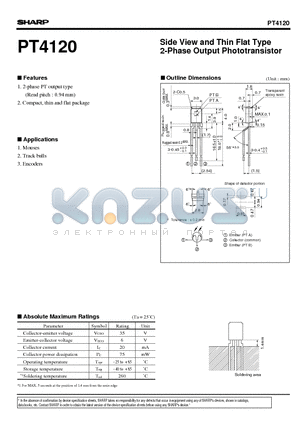 PT4120 datasheet - Side View and Thin Flat Type 2-Phase Output Phototransistor