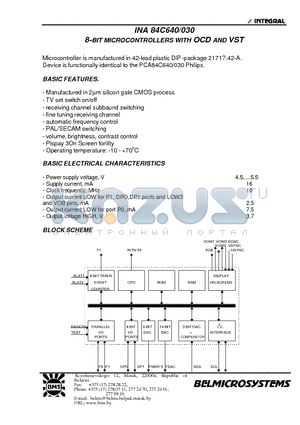 INA84C030 datasheet - 8-BIT MICROCONTROLLERS WITH OCD AND VST