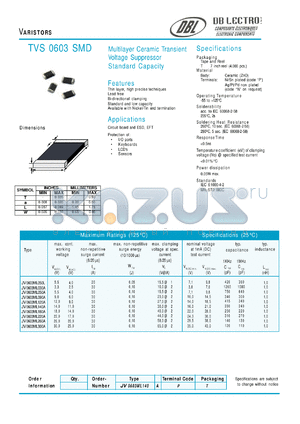 JV0603ML140A datasheet - VARISTORS (Multilayer Ceramic Transient Voltage Suppressor Standard Capacity)