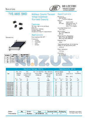 JV0805ML050L datasheet - VARISTORS (Multilayer Ceramic Transient Voltage Suppressor Standard Capacity)