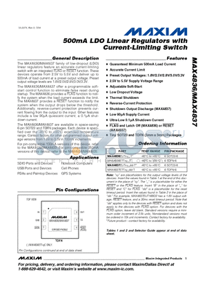 MAX4836 datasheet - 500mA LDO Linear Regulators with Current-Limiting Switch