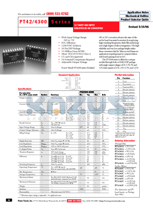 PT4204A datasheet - 3-7 WATT 48V INPUT ISOLATED DC-DC CONVERTER