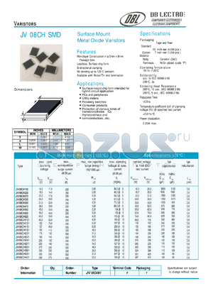 JV08CH181 datasheet - Surface Mount Metal Oxide Varistors