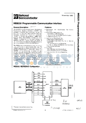 INS8251 datasheet - PROGRAMMABLE COMMUNICATION INTERFACE