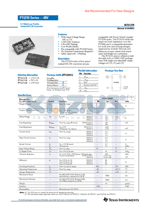 PT4212 datasheet - 5-7 Watt Low-Profile Isolated DC-DC Converter