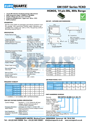 EM15GT33-38.880-2.5-30 datasheet - HCMOS, 14 pin DIL, MHz Range