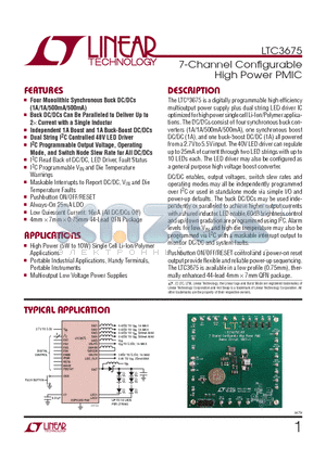 LTC3675EUFFTRPBF datasheet - 7-Channel Confi gurable High Power PMIC