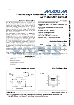 MAX4845 datasheet - Overvoltage Protection Controllers with Low Standby Current