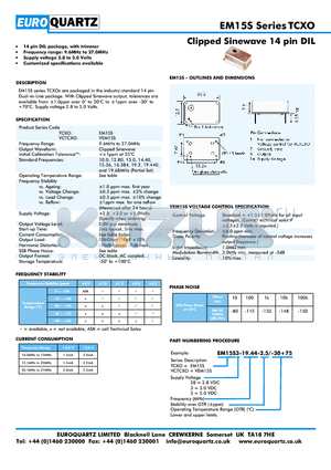 EM15S28-19.44-2.5-30 datasheet - Clipped Sinewave 14 pin DIL